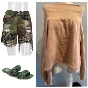 ASOS BROWN OFF THE SHOULDER SWEATSHIRT